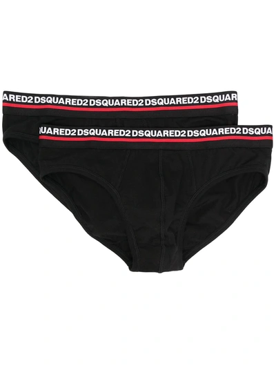Dsquared2 Two-pack Logo Waistband Briefs In Black