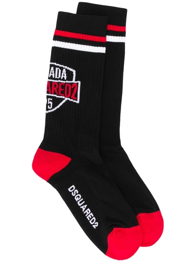 Dsquared2 Logo Print Mid-length Socks In Black