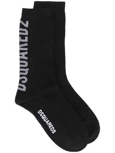 Dsquared2 Logo Print Mid-length Socks In Black