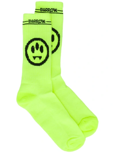 Barrow Socks Neon Yellow Ribbed Cotton Socks With Smile