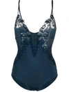 La Perla Brigitta Padded Lace Bodysuit In Blue