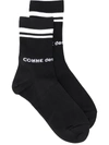 Comme Des Garçons Striped-edge Logo-print Socks In Black