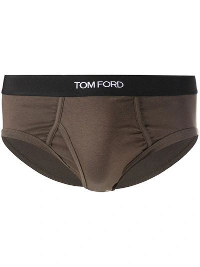 Tom Ford Logo Cotton Briefs In Brown