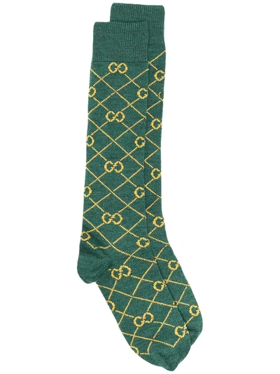 Gucci Intarsia Knit Logo Socks In Green