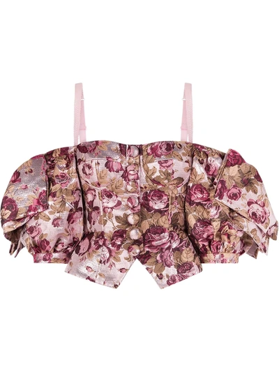 Dolce & Gabbana Rose Print Jacquard Corset Top In Pink