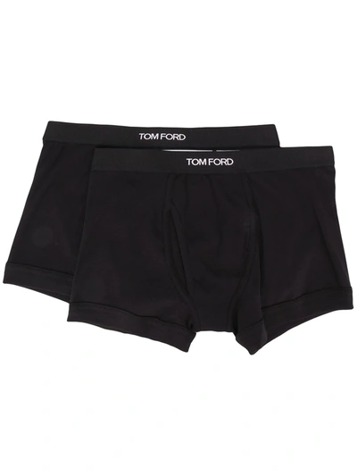 Tom Ford Pack Of Two Slim-fit Stretch-cotton Boxers In Black