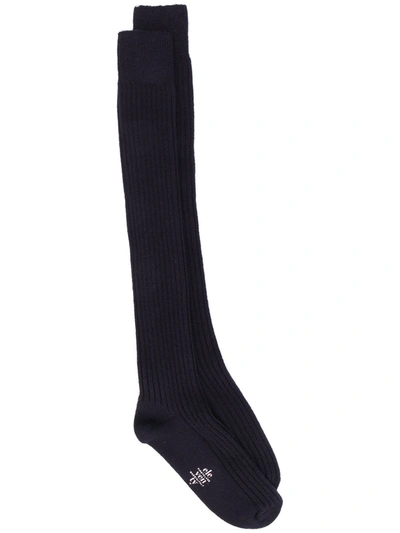 Eleventy Ribbed Knee-length Socks In Blue