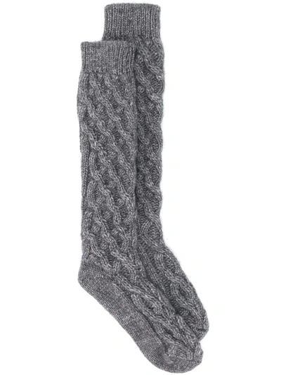 Dolce & Gabbana Cable-knit Knee-high Socks In Grey