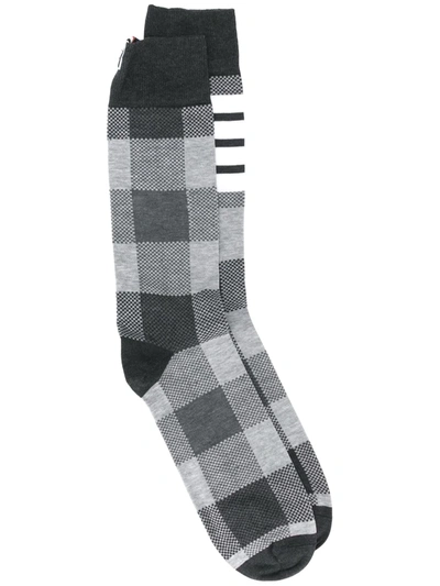 Thom Browne Buffalo Check Jacquard 4-bar Socks In Grey