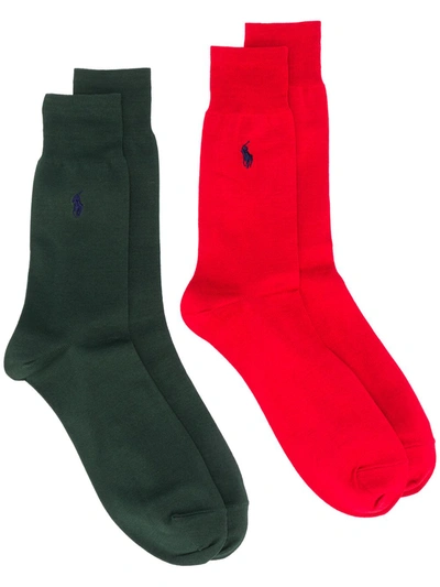Polo Ralph Lauren Embroidered Logo 2-pack Socks In Red