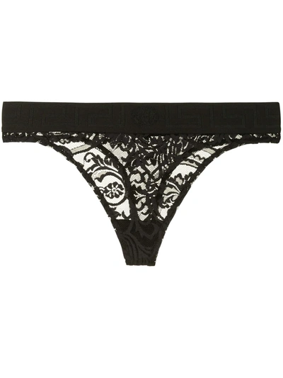 Versace Floral Lace Thong In Black