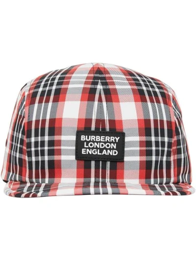 Burberry Logo缝饰格纹棒球帽 In Bright Red