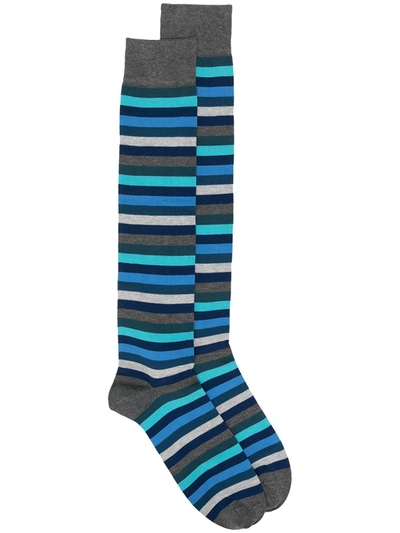 Marcoliani Striped Print Socks In Blue