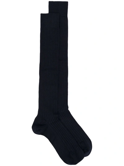 Marcoliani Ribbed Long Socks In Blue