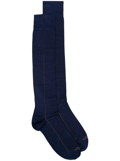 Marcoliani Line Print Socks In Blue