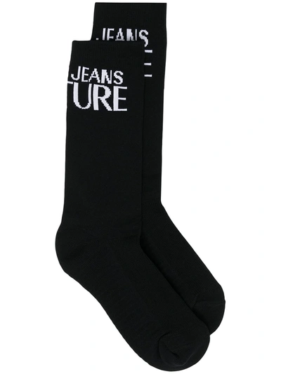 Versace Jeans Couture Logo Embroidered Knit Socks In Black