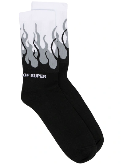 Vision Of Super Unisex Grey Double Flame Socks In Black