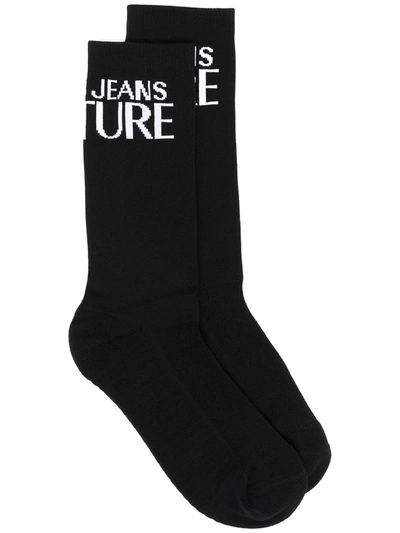 Versace Jeans Couture Contrast Logo Socks In Black
