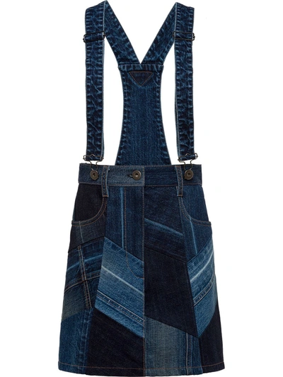 Prada Patchwork Dungaree Skirt In Blue