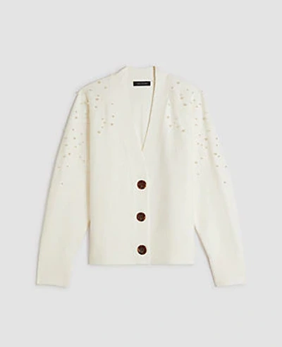 Ann Taylor Pearlized V-neck Cardigan In Winter White
