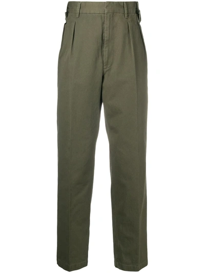 Maison Margiela High-waist Cotton Trousers In Green