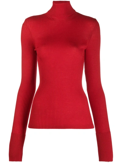 Mrz Ribbed Knit Roll-neck Jumper In Red