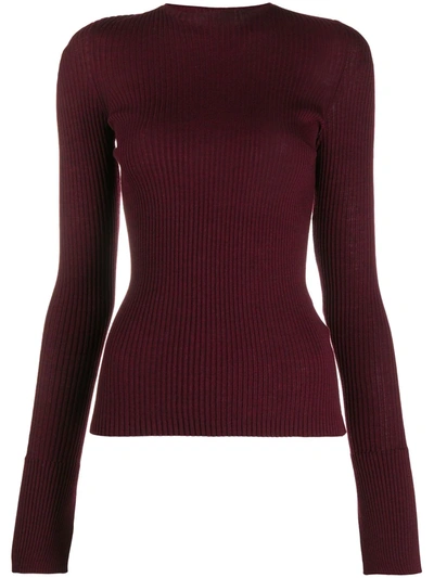 Mrz Ribbed Knit Wool Jumper In Red