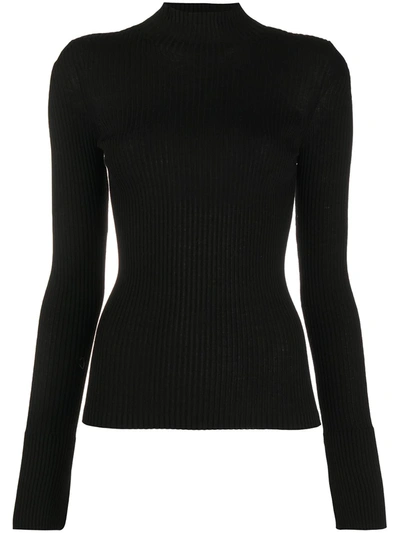 Mrz Ribbed Knit Wool Jumper In Black