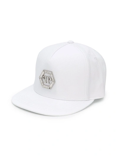 Philipp Plein Junior Kids' Hexagon Crystal Logo棒球帽 In White