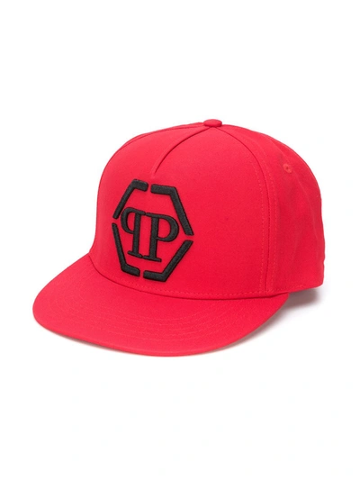 Philipp Plein Kids' Hexagon Logo Cap In Red