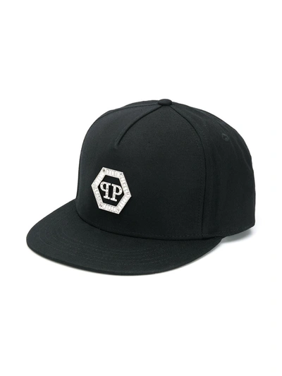 Philipp Plein Junior Kids' Hexagon Crystal Logo棒球帽 In Black