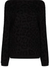Valentino Off-the-shoulder Leopard Print Sweater In Black
