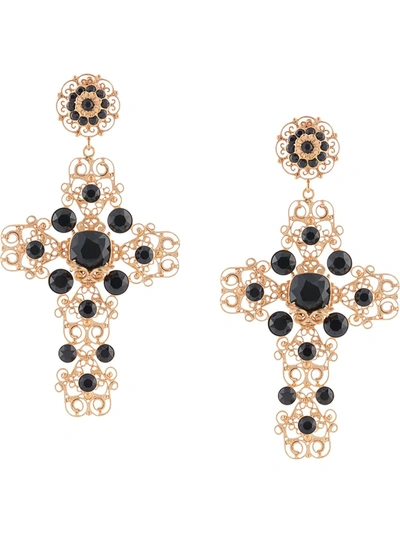 Dolce & Gabbana Embellished Drop Clip-on Earrings In Gold