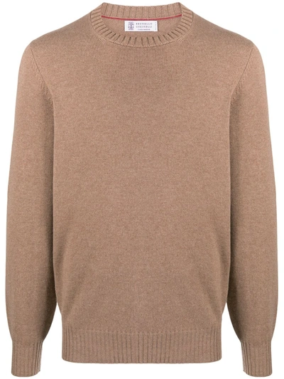 Brunello Cucinelli Knitted Cashmere Jumper In Brown