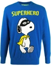 Mc2 Saint Barth Man Blue Sweater Snoopy Superhero Print - Special Edition In Blue