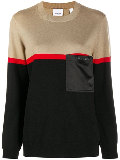 Burberry Colour-block Knitted Jumper In Black