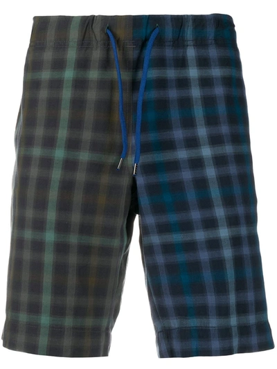 Ps By Paul Smith Check-pattern Panelled Shorts In Green