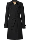 Burberry Heritage Kensington Mid-length Logo Trench Coat In Black