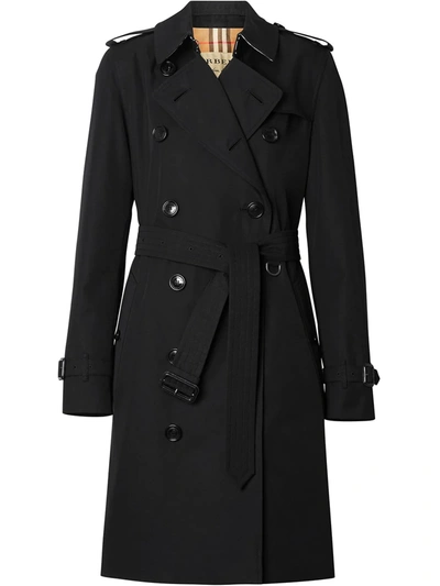 Burberry Heritage Kensington Mid-length Logo Trench Coat In Black