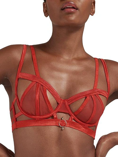 Bluebella Sacha Semi Open Cup Sheer Mesh Bra With Strapping In Red