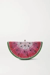 JUDITH LEIBER SLICE WATERMELON CRYSTAL-EMBELLISHED SILVER-TONE CLUTCH