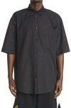 BALENCIAGA SPONSOR LOGO POPLIN SHORT SLEEVE BUTTON-DOWN SHIRT,642292TYB18