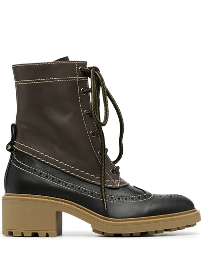 Chloé Franne Leather Lace-up Boots In Brown