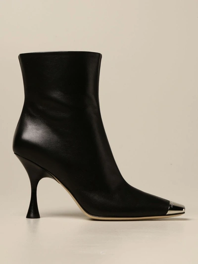 Sergio Rossi Ankle Boot In Leather With Metal Tip In Black