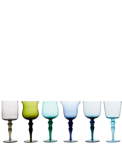 Bitossi Home Six Differently Shaped Wine Glasses In Green