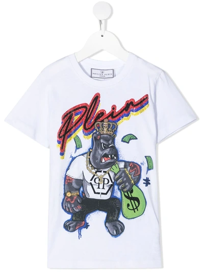 Philipp Plein Kids' Short-sleeved Dollar Print T-shirt In White
