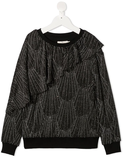 Andorine Kids' Glitter Detail Long-sleeved Sweatshirt In Black