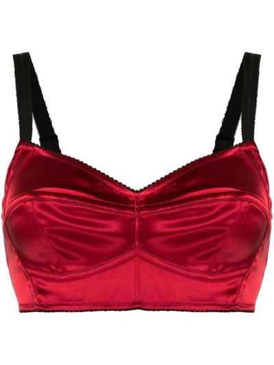 Dolce & Gabbana Longline Underwired Satin Bra In Red