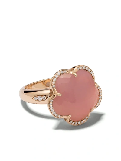 Pasquale Bruni 18k Rose Gold Bon Ton Floral Dark Pink Chalcedony & Diamond Ring