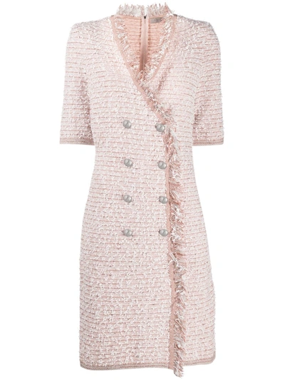 D-exterior Tweed Double-breasted Dress In Pink